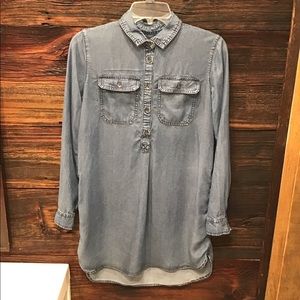 Gap Chambray Shirt Dress Long Sleeve Button Down Collared Blue Shift Dress XS